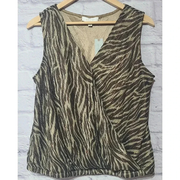 Anthropologie Eri + Ali Kasi Top Blouse Womens Large Petite Zebra Print Metallic - Picture 1 of 8